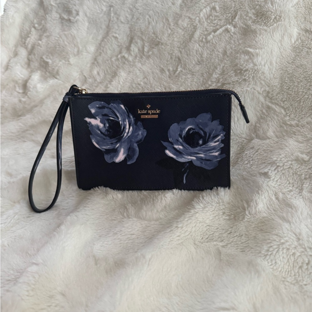 Kate Spade Black and Blue Floral Wristlet